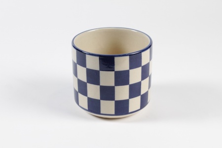 Cache-pot en céramique damier bleu roi D16.5cm H16cm