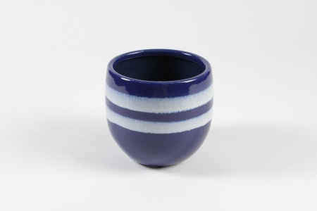 Cache-pot en céramique émaillée bleu roi D14cm H13cm