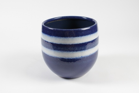 Cache-pot en céramique émaillée bleu roi D17cm H16cm