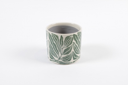 Cache-pot en céramique feuille vert D12cm H10.5cm