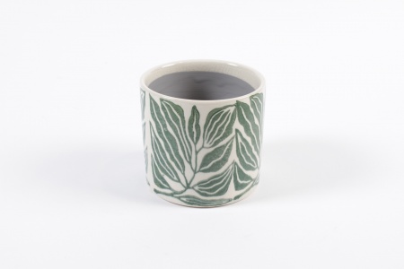 Cache-pot en céramique feuille vert D14cm H12.5cm