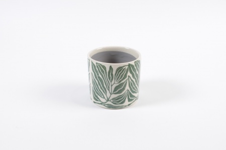 Cache-pot en céramique feuille vert D6cm H5.5cm