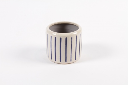 Cache-pot en céramique ligne bleu D11cm H9.5cm