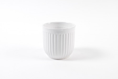 Cache-pot en céramique strié blanc D10.5cm H9.5cm