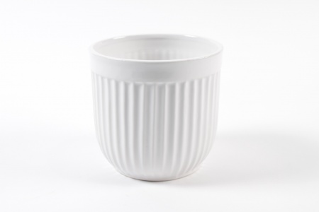 Cache-pot en céramique strié blanc D13cm H12.5cm