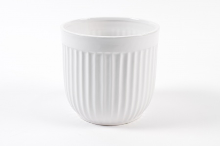 Cache-pot en céramique strié blanc D15.5cm H14cm