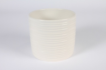 Cache-pot en céramique strié blanc D19.5cm H17cm