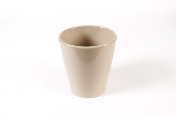 Cache-pot en cramique taupe D13.5cm H15cm