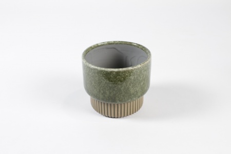 Cache-pot en céramique vert olive D11cm H9.5cm