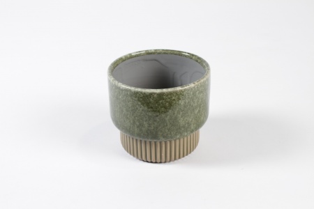 Cache-pot en céramique vert olive D12.5cm H11cm