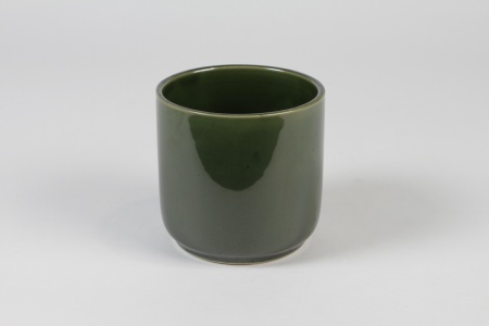 Cache-pot en céramique vert olive D12cm H11cm