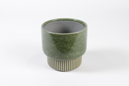 Cache-pot en céramique vert olive D13.8cm H13cm