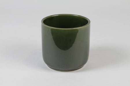 Cache-pot en céramique vert olive D13cm H12.5cm