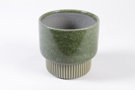 Cache-pot en céramique vert olive D19.5cm H17.5cm