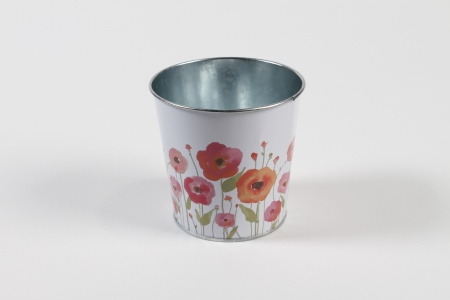 Cache-pot en en zinc blanc pavot D11,4cm H10,6cm