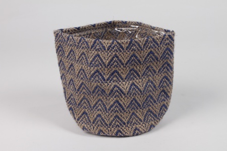 Cache-pot en jute bleu D15cm H17cm