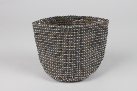 Cache-pot en jute bleu gris D15cm H17cm