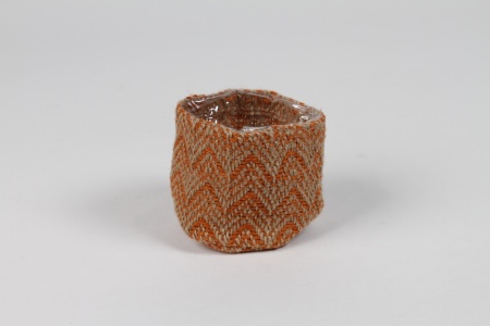 Cache-pot en jute orange D8.5cm H8.5cm