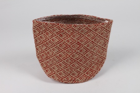 Cache-pot en jute rouge D15cm H17cm