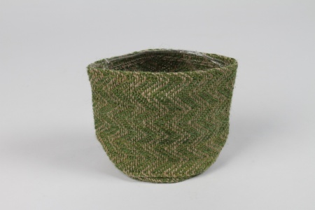 Cache-pot en jute vert D11cm H11cm