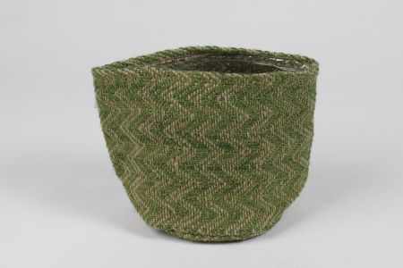 Cache-pot en jute vert D15cm H17cm