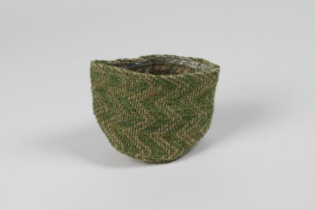 Cache-pot en jute vert D8.5cm H8.5cm