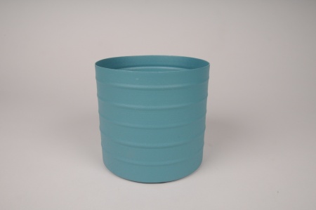 Cache-pot en métal bleu D15.5cm H14cm