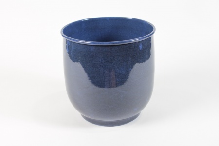 Cache-pot en métal bleu foncé brillant D26cm H26cm