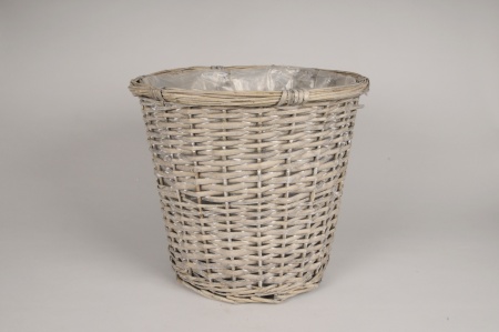 Cache-pot en osier gris D36.5cm H32cm