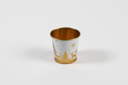 Cache-pot en zinc blanc or Noël D6,5cm H6cm