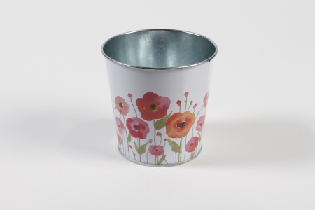 Cache-pot en zinc blanc pavot D13,5cm H12cm