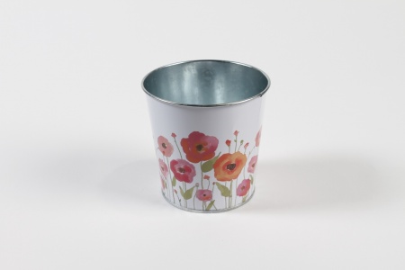 Cache-pot en zinc blanc pavot D9,8cm H8,5cm