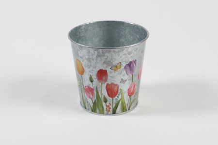 Cache-pot en zinc blanc tulipe D13,5cm H12cm