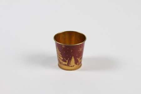 Cache-pot en zinc bordeaux or Noël D6,5cm H6cm