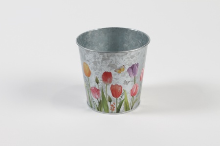 Cache-pot en zinc tulipe D11,4cm H10,6cm