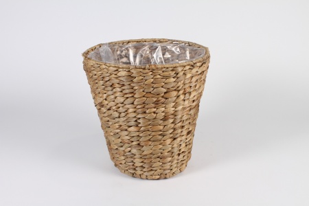 Cache-pot panier en jacinthe d\'eau naturelle D28.5cm H28cm