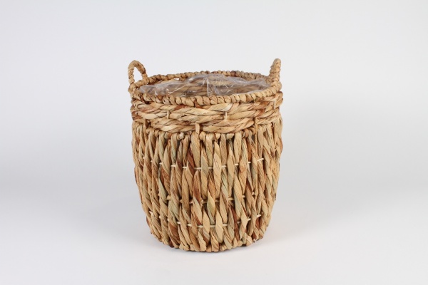 Cache-pot panier en jacinthe d\'eau naturelle D29.5cm H31cm