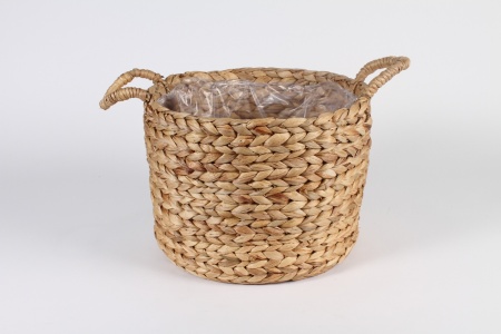 Cache-pot panier en jacinthe d\'eau naturelle D31cm H23cm