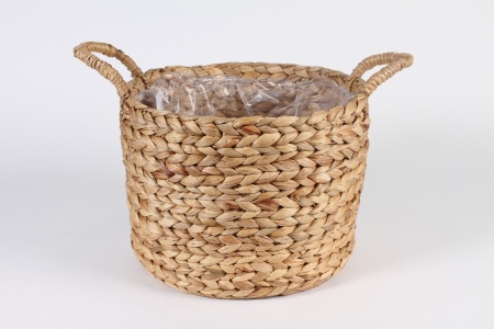 Cache-pot panier en jacinthe d\'eau naturelle D35cm H25cm