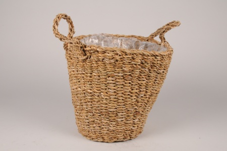 Cache-pot panier en jonc naturel D30cm H27cm