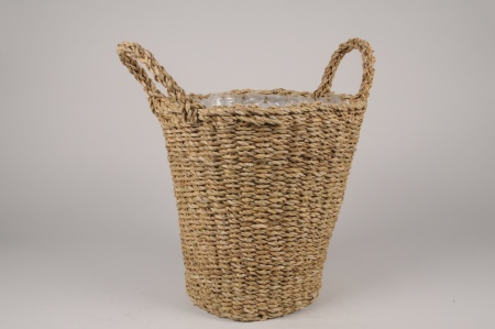 Cache-pot panier en jonc naturel D31.5cm H35cm