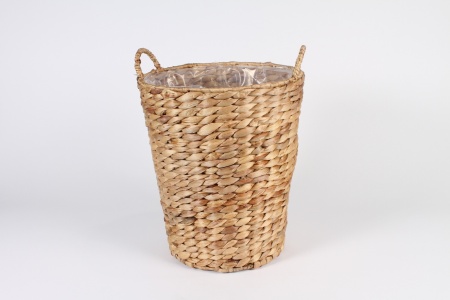 Cache-pot panier en jonc naturel D31cm H36cm