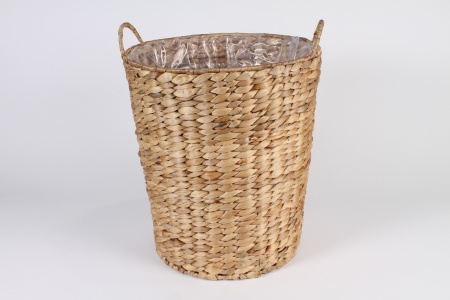 Cache-pot panier en jonc naturel D35.5cm H40cm