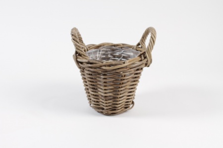 Cache-pot panier en kubu gris D15cm H12cm