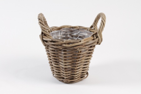 Cache-pot panier en kubu gris D20cm H16cm