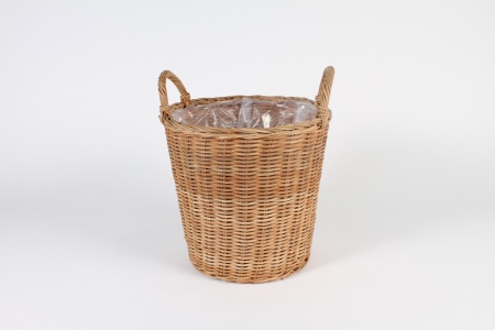 Cache-pot panier en osier naturel D28cm H27cm