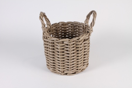 Cache-pot panier en résine beige D28cm H23.5cm