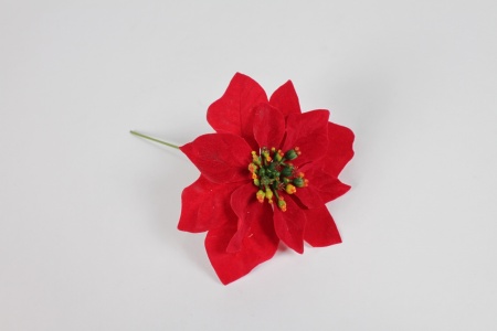 Poinsettia artificiel en velours rouge H20cm