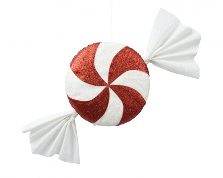 Suspension bonbon polyester rouge brillant L4 cm l48 cm h21 cm