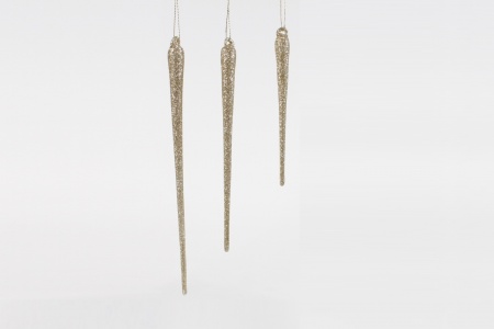 Trio de stalactites en verre pailleté or H24cm